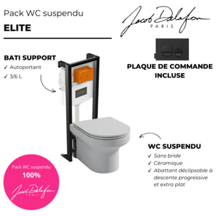 Pack WC suspendu sans bride  Elite + bâti-support + plaque Noir brillant/Noir mat