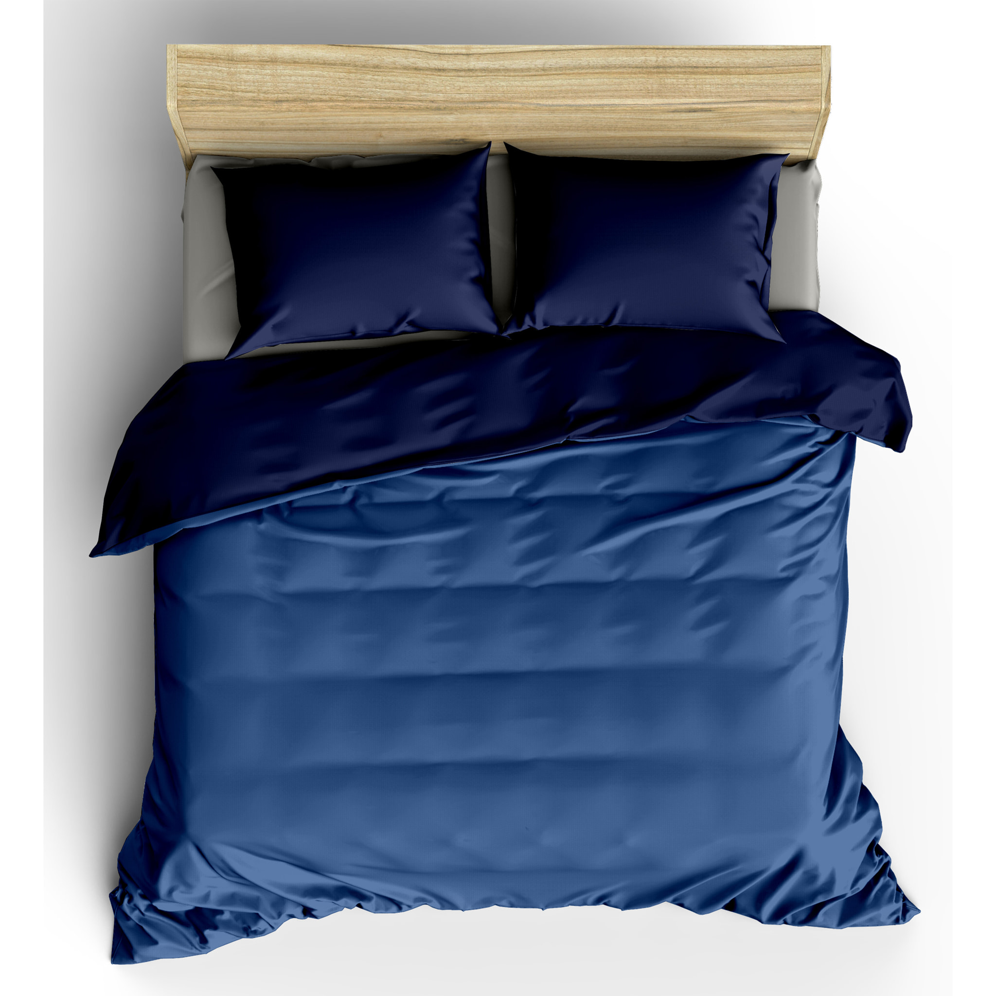 White & White Parure copripiumino singolo Bicolore 100% cotone percalle Blu notte e Blu chiaro