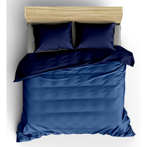White & White Parure copripiumino singolo Bicolore 100% cotone percalle Blu notte e Blu chiaro