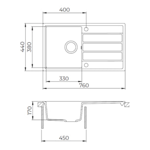 76x44 cm évier avec égouttoir réversible en Granite, à encastrer, blanc (SATSINKGE3W)