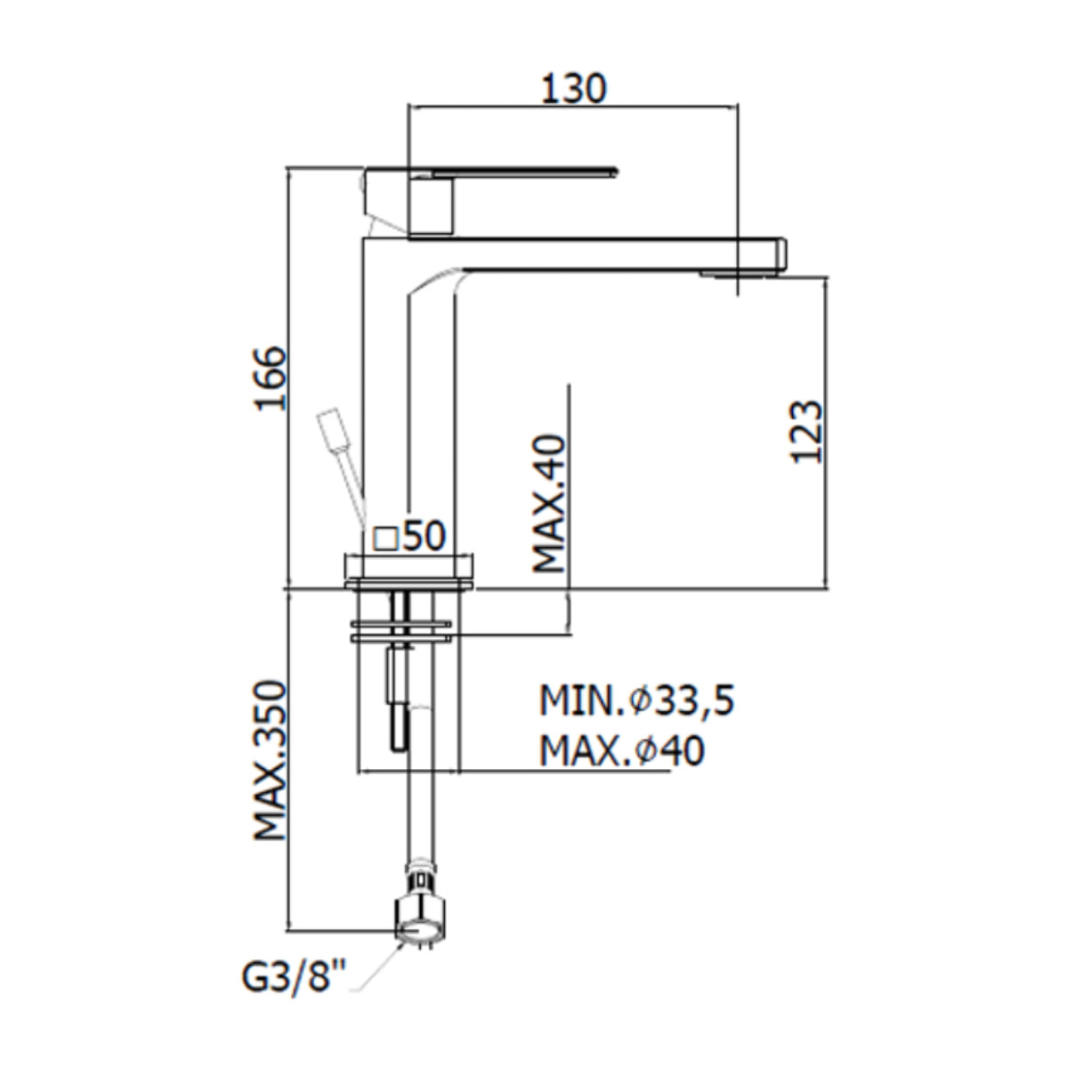 B-Way mitigeur de lavabo sur pied à levier, sans vidage, blanc mat (SATBSBW271B)