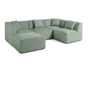 Nova - canapé modulable d'angle droit - 5 places - avec pouf d'appoint - en velours - Bleu