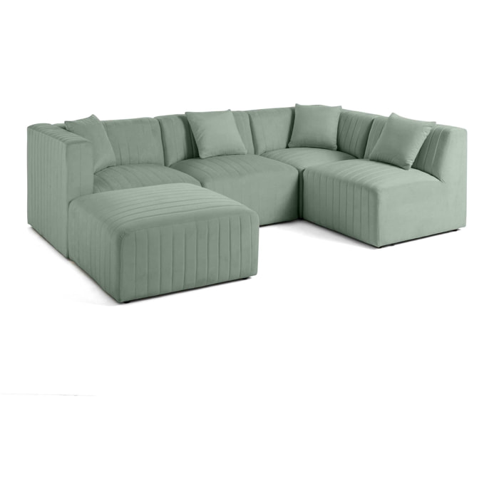 Nova - canapé modulable d'angle droit - 5 places - avec pouf d'appoint - en velours - Bleu