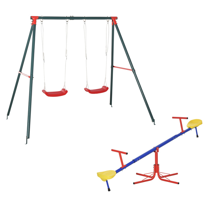 Conjunto para Niños Juego de Balancín para Niños Giratorio 360° y Columpio Doble Infantil con Cuerda Ajustable para Jardín Parque 184x76x71 cm 239x156x180 cm Multicolor