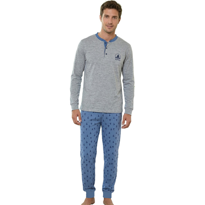 de fonseca Pigiama da Uomo Lungo Jersey 100% Cotone, Art.1078 Grigio