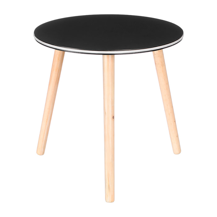 Tavolino nero con bordo LED e diametro di 40 cm.