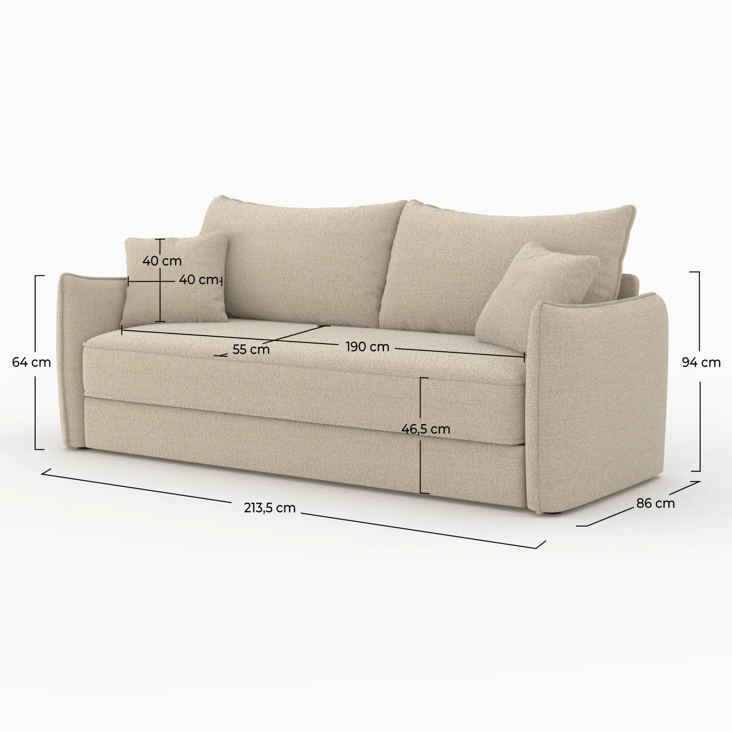 Canapé convertible 3 places en tissu effet lin beige - Céleste