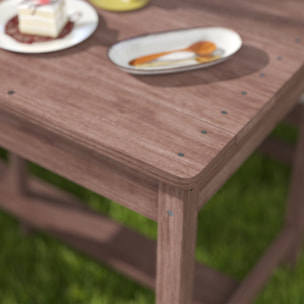 Table pique-nique enfant - ensemble salon de jardin enfant - 2 bancs, coussins et parasol - bois brun