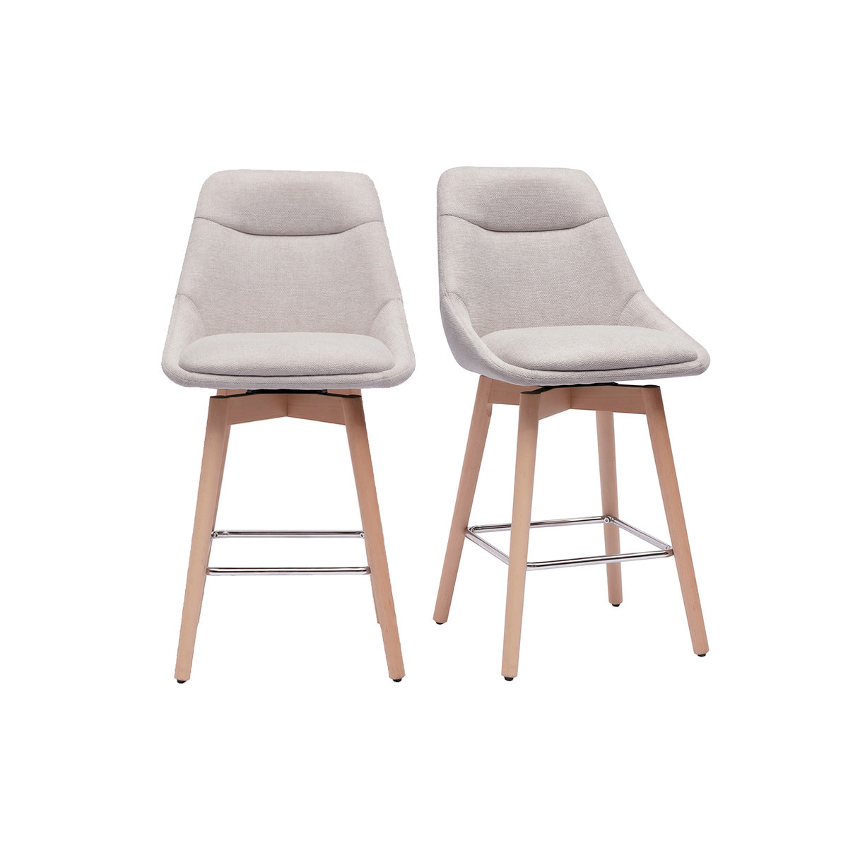 Tabourets de bar scandinaves pivotants 360° en tissu effet velours texturé beige et bois clair H65 cm (lot de 2) ALESS