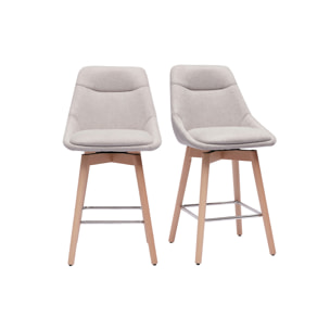 Tabourets de bar scandinaves pivotants 360° en tissu effet velours texturé beige et bois clair H65 cm (lot de 2) ALESS
