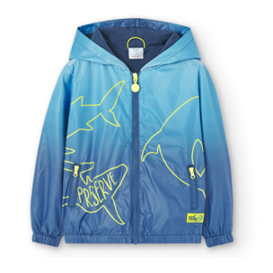 Parka tÃ©cnica niÃ±o, estampado, capucha forrada, azul Ã­ndigo