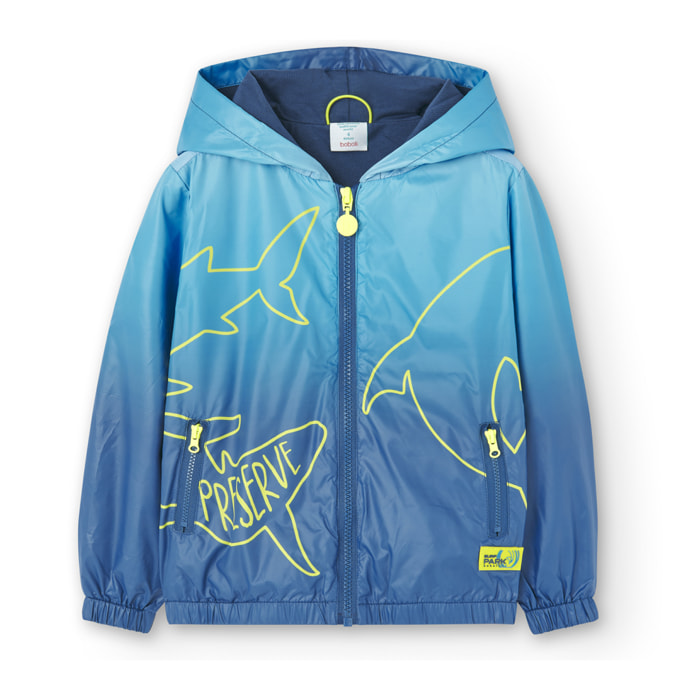 Parka tÃ©cnica niÃ±o, estampado, capucha forrada, azul Ã­ndigo