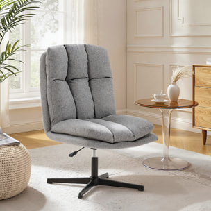 Butaca de Salón, Sillón Giratorio 360°, Sillón Relax con Altura Ajustable, Asiento Ancho, Tapizado en Lino, Base de Metal para Sala de Estar, Dormitorio, Gris Claro