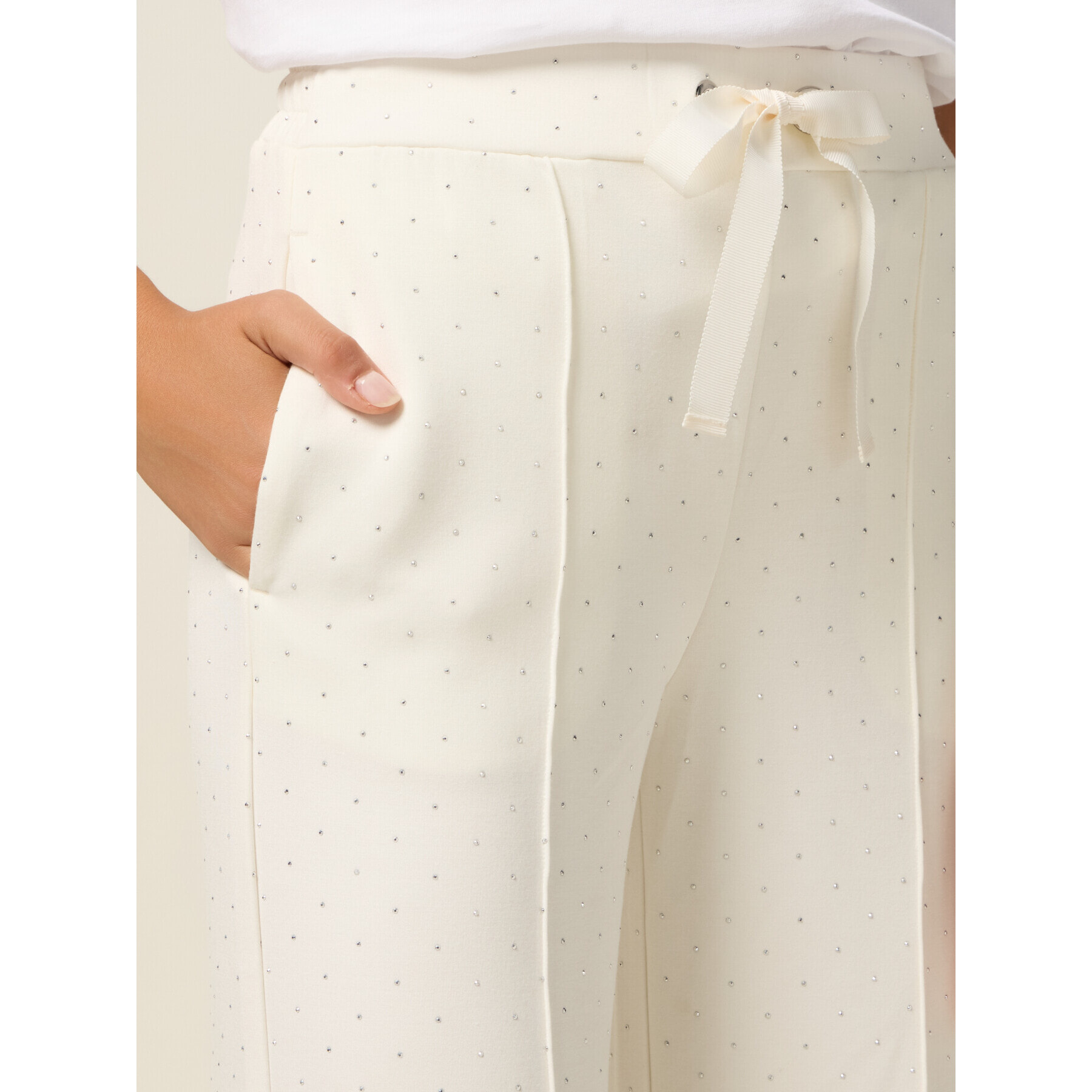 Oltre - Pantaloni palazzo con micro borchie - Bianco