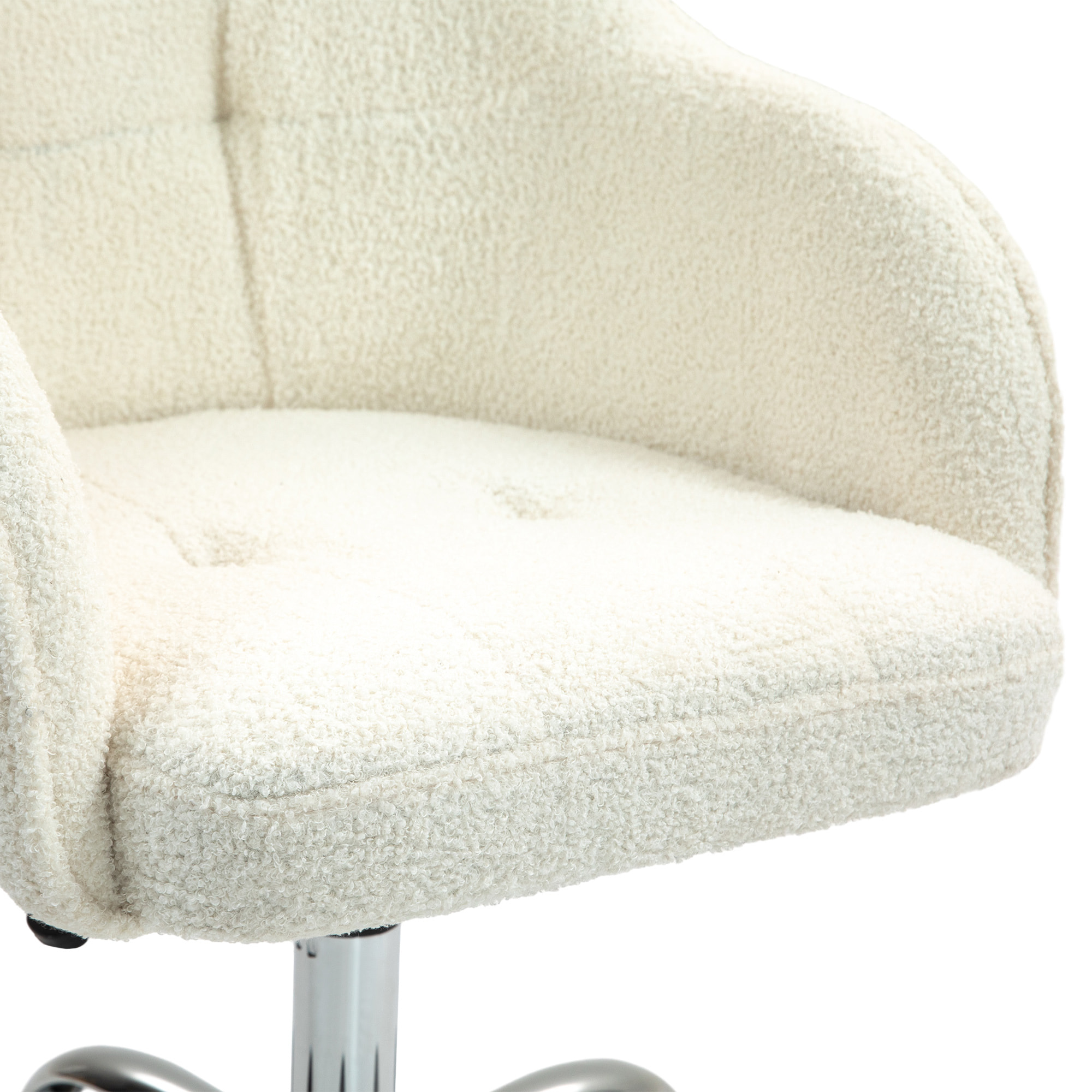 Chaise de bureau tissu bouclette design hauteur réglable pivotante piètement acier crème