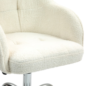 Chaise de bureau tissu bouclette design hauteur réglable pivotante piètement acier crème