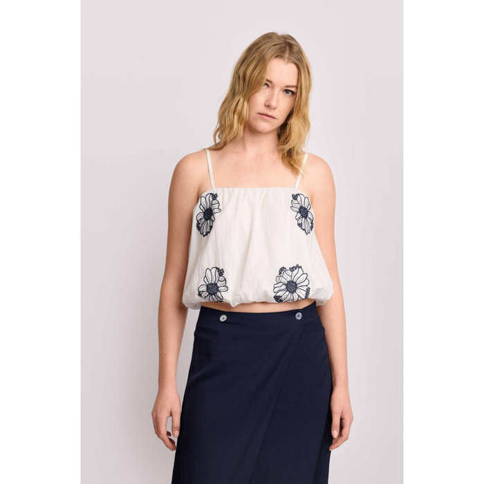 Kocca - Top cropped con ricami floreali Donna, Fantasia, Scollo quadrato