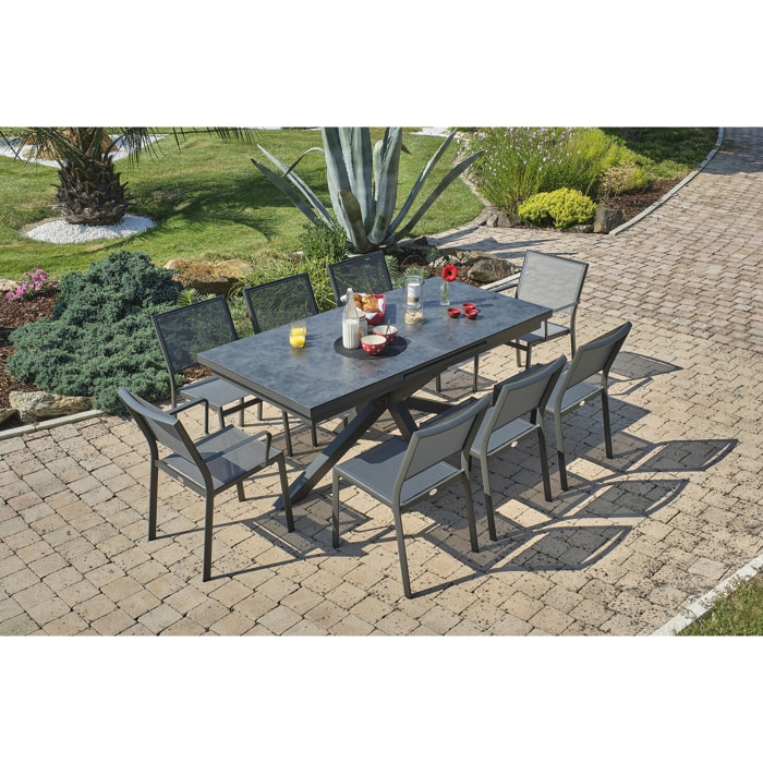 CAICOS - Ensemble repas de jardin 8 places en aluminium avec HPL effet marbre