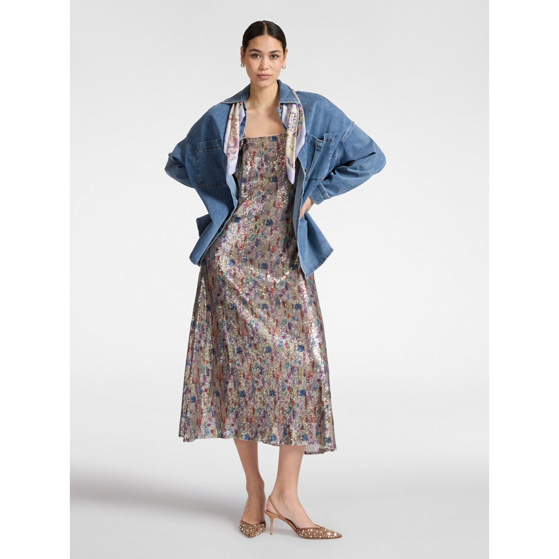 Elena Mirò - Camisa en denim lavado con pañuelo - Azul