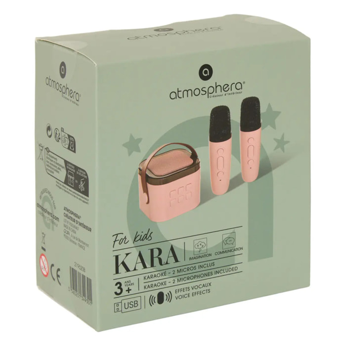 Set Karaoké Kara avec enceinte portable et 2 micros rose