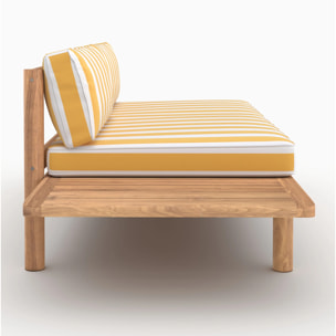 Canapé de jardin en teck massif et coussins rayés jaunes 2 places - Nadila