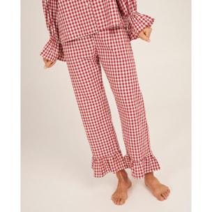 Pantalón de pijama de mujer vichy con volante en los tobillos