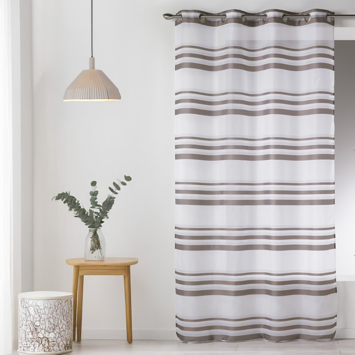Voilage moderne en Etamine à Rayures Horizontales - Taupe