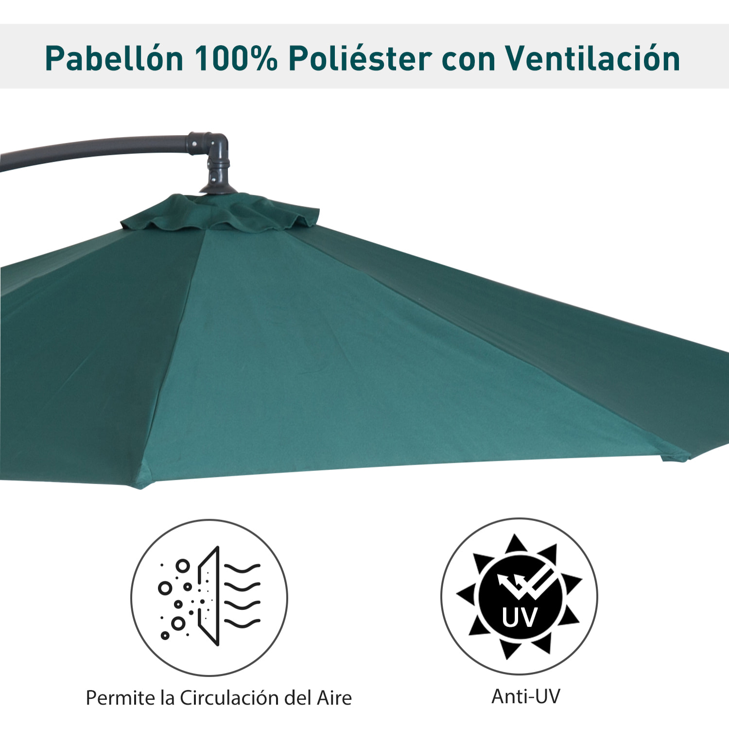 Sombrilla Reclinable de Acero y Poliéster Φ3x2,6m Verde