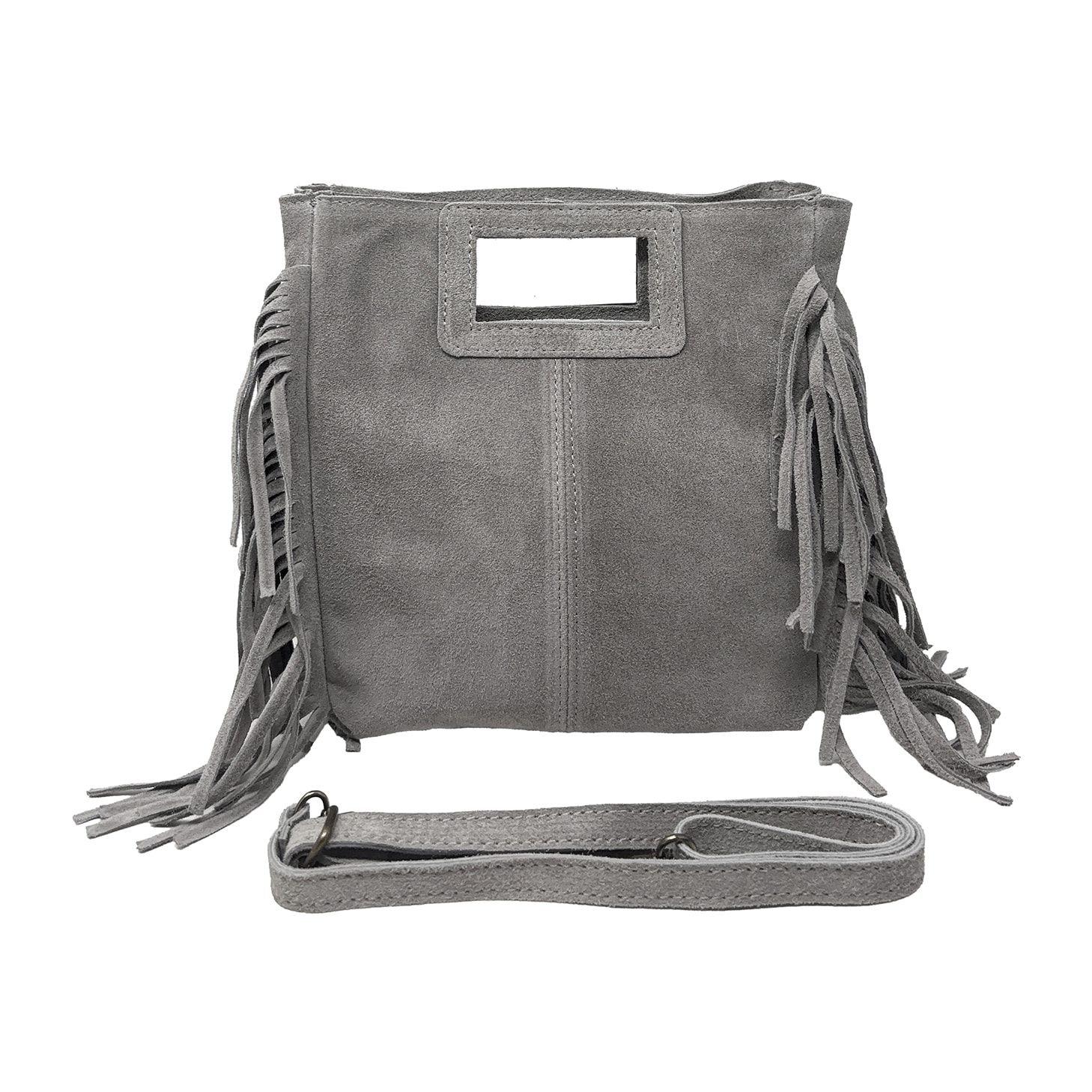 Borsa a Mano in Vera Pelle Scamosciata con Frange Made in Italy