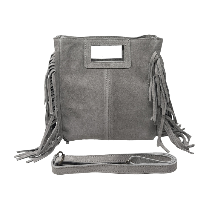 Borsa a Mano in Vera Pelle Scamosciata con Frange Made in Italy