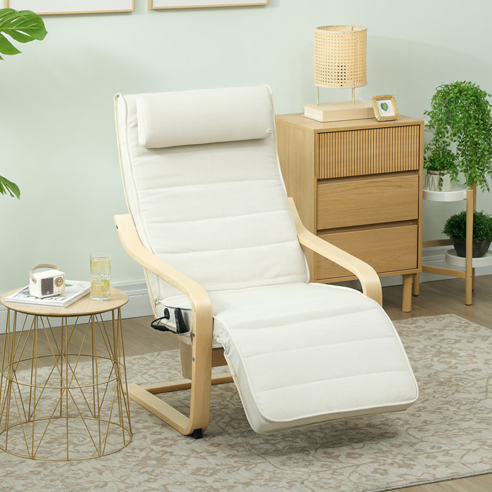 Fauteuil de relaxation massant chauffant style nordique repose-pieds ajustable bois crème