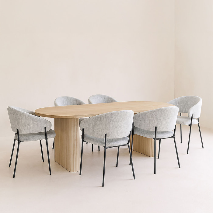 Ensemble table ovale et 6 fauteuils en tissu  QUITO