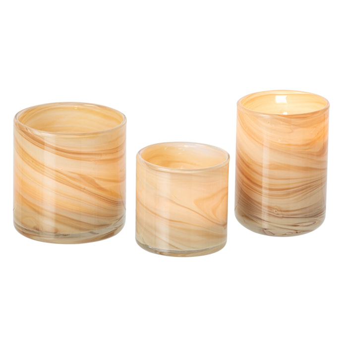J-Line photophores marbre - verre - beige clair/laiton - set de 3