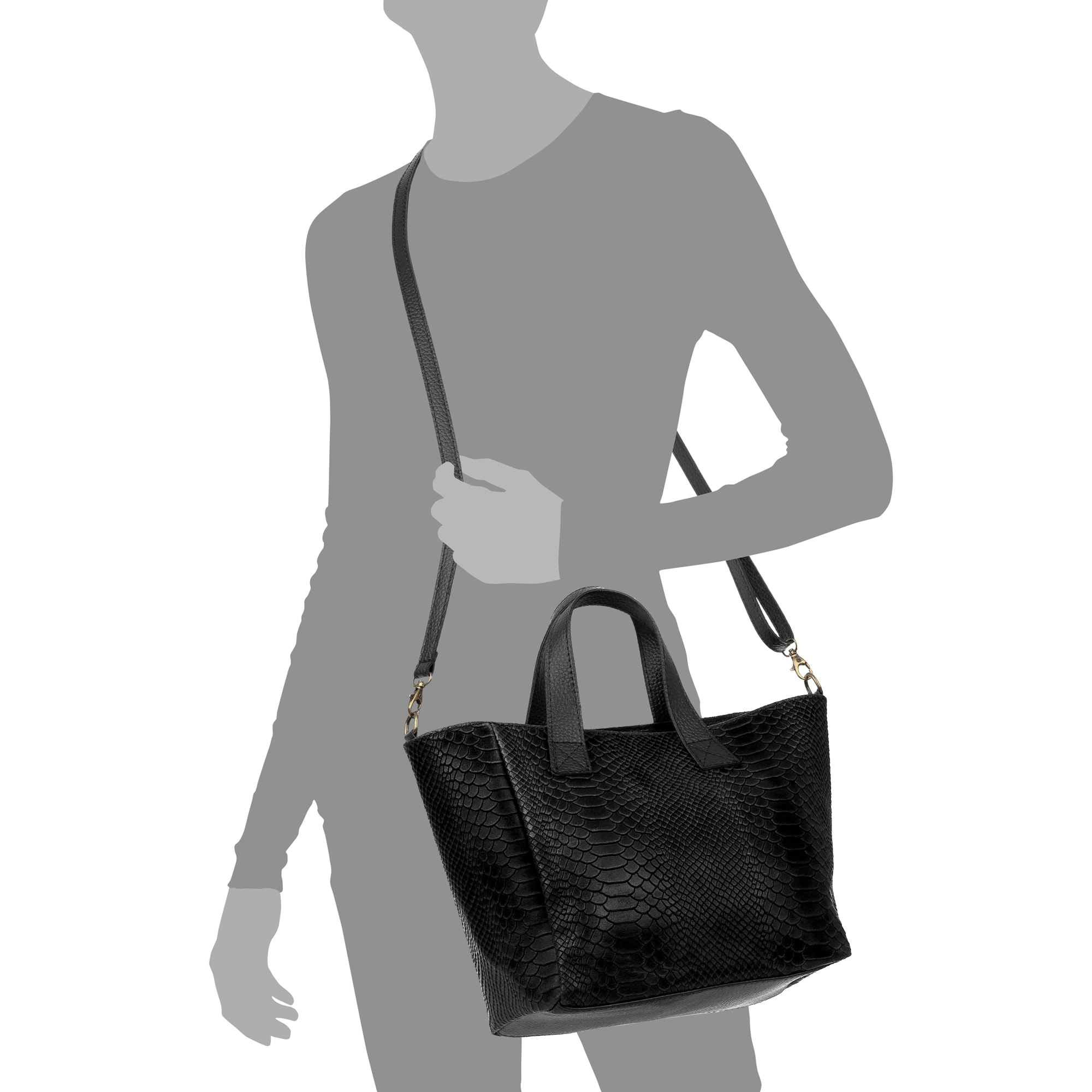 Borsa Cassandra da donna. Vera pelle Scamosciato con stampa a serpente.