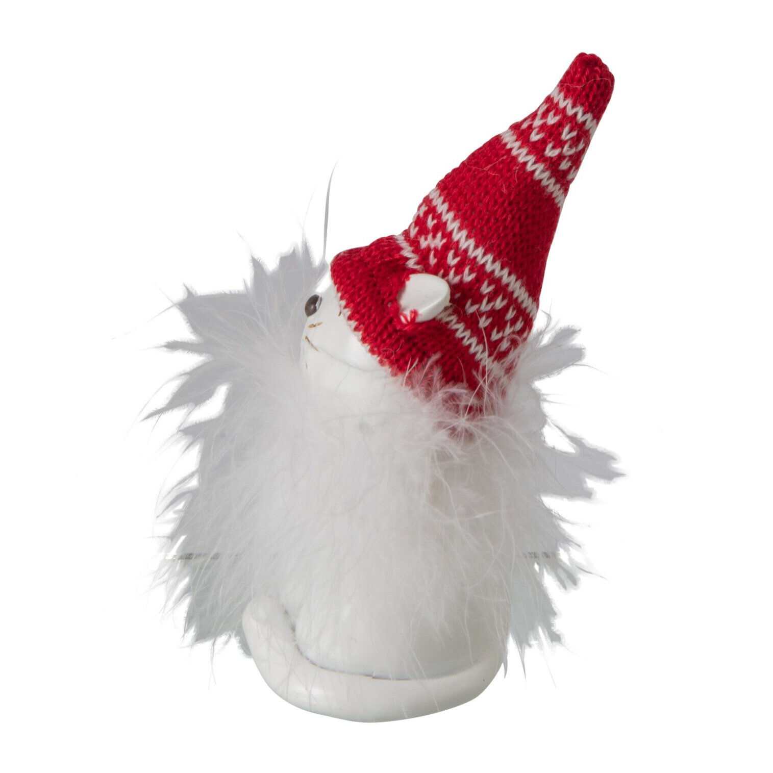 J-Line Chat avec chapeau - polyrésine - blanc/rouge Noël - small