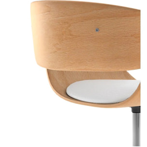 Chaise de bureau pivotante sur roulettes en bois et PU blanc - Adelmar