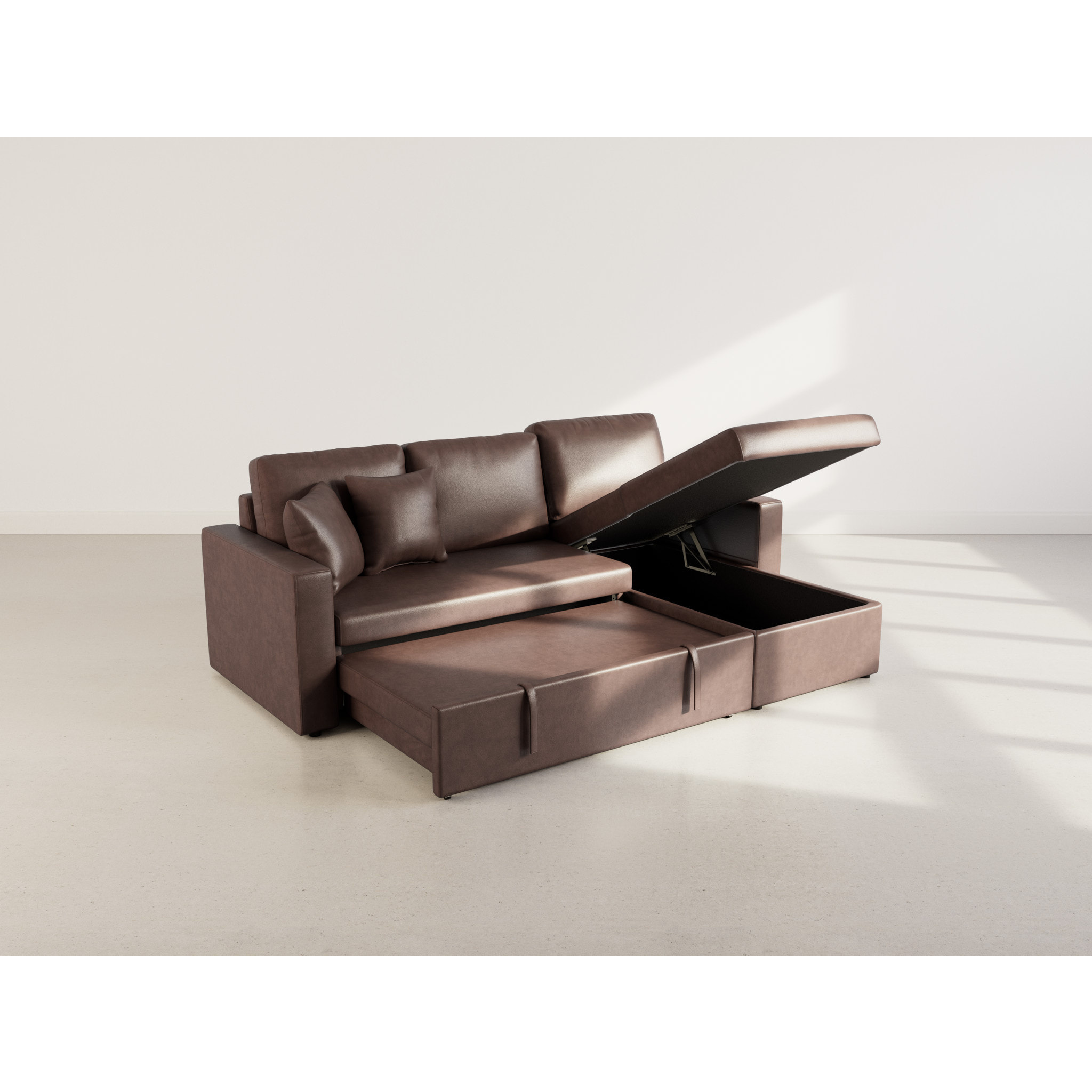 Cyrus - Canapé d'angle réversible 4 places - convertible avec coffre - en simili - Marron