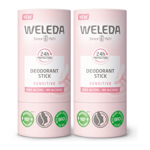 WELEDA - Duo Deodorant stick Sensitive - Efficacité 24H - Vegan* - Certifié Natrue** - Stick 2x50 g