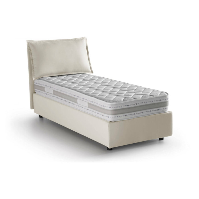 Letto singolo Armaduk, Letto contenitore con rivestimento in tessuto, 100% Made in Italy, Apertura frontale, con materasso Cm 80x190 incluso, Beige