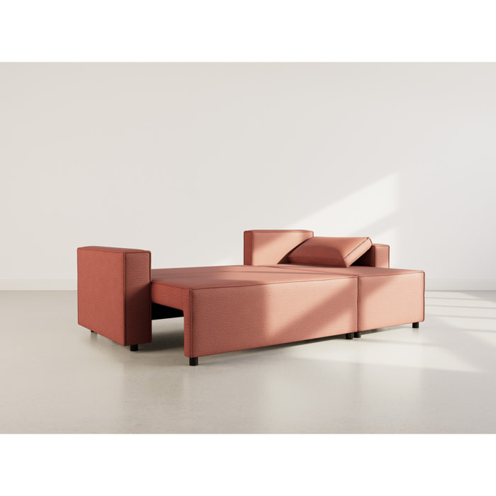 Jonas - canapé d'angle réversible 4 places convertible avec coffre en tissu texturé - Rose
