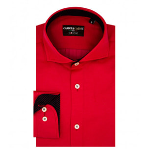 Camicia Uomo 1 Bottone Francese Slim Cotone Poliestere Rosso