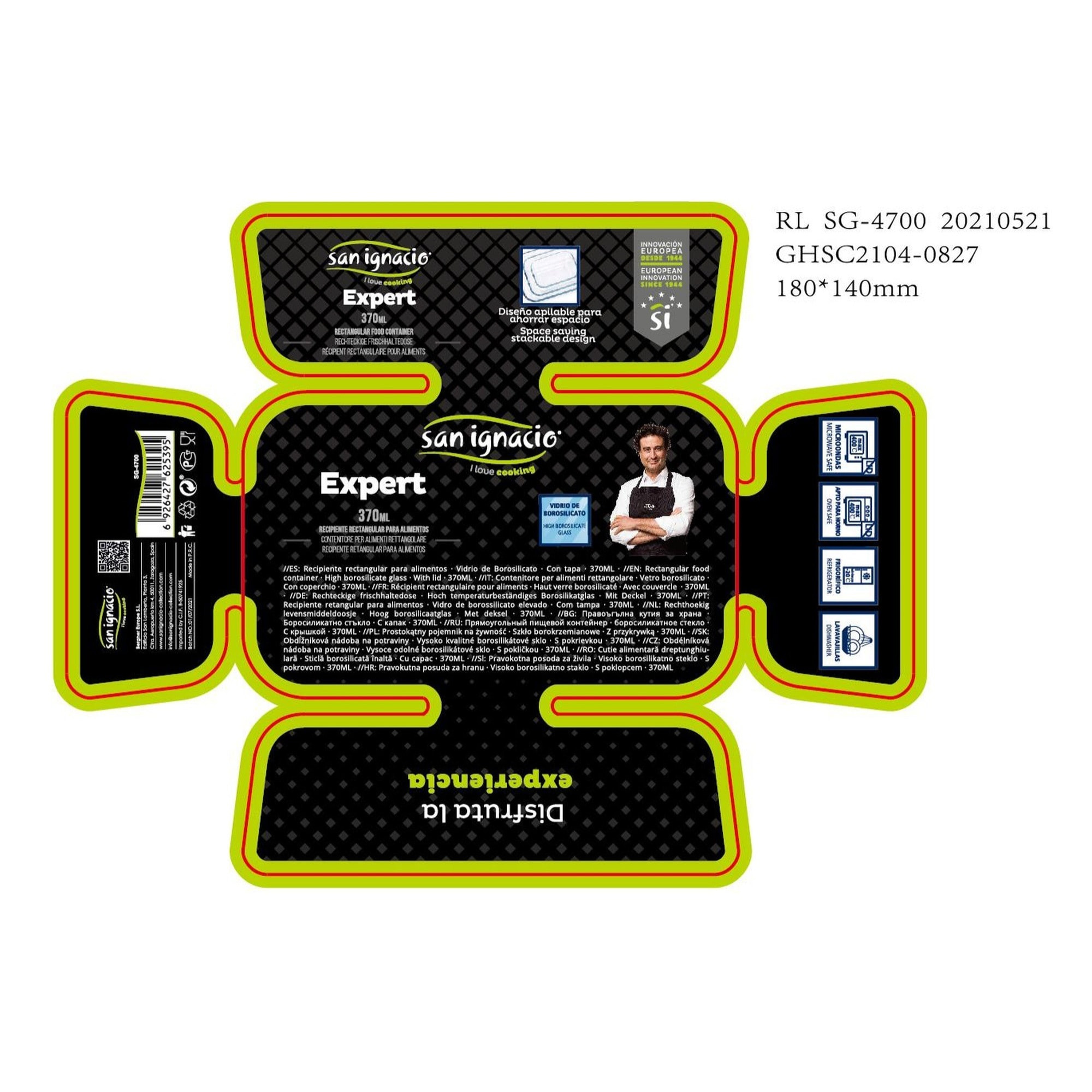 Hermetico rectangular 370ml borosilicato expert
