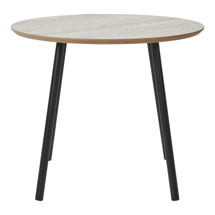 Tavolino da Caffè Aalst Effetto Travertino con Gambe Nere — Ø55×45 cm