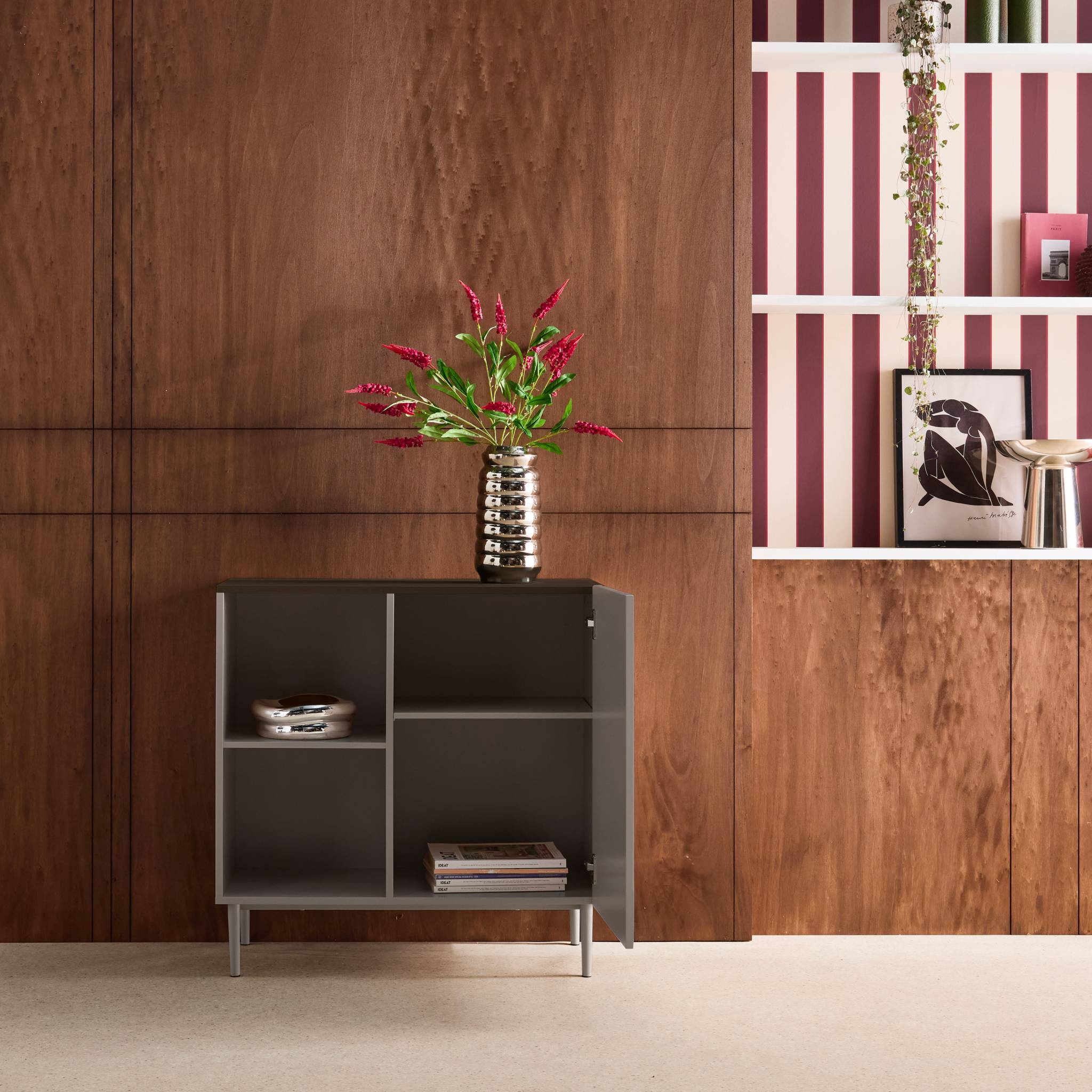 Buffet, meuble de rangement métal et décor bois 1 porte 80cm ASHTON