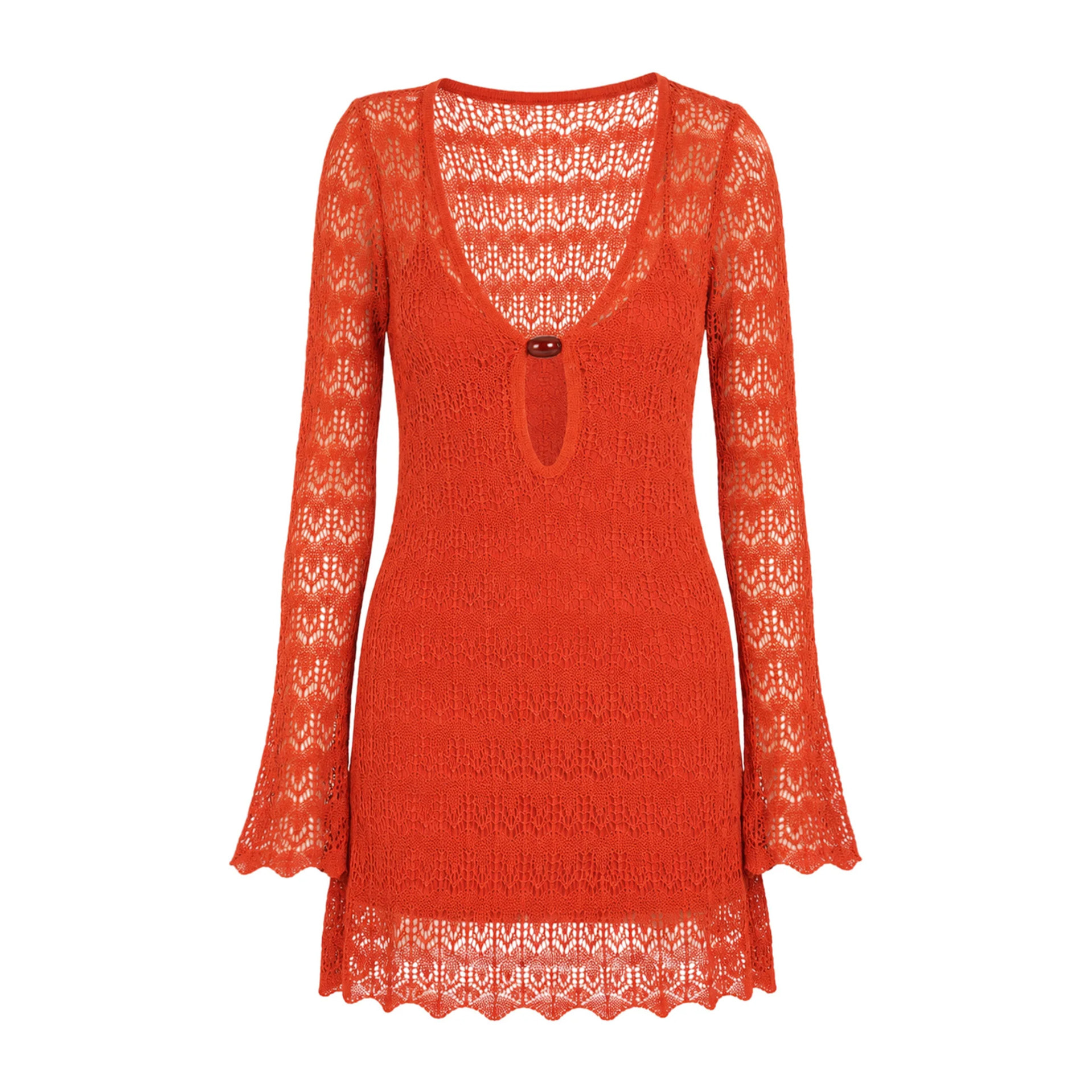 Vestido corto de punto calado