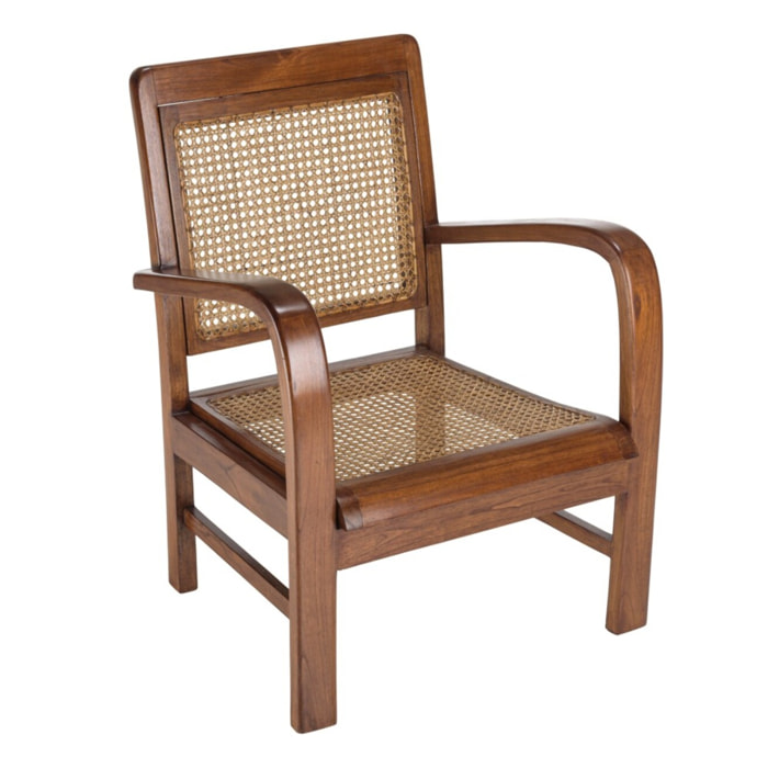 DAK - Fauteuil mindi et cannage bois foncé