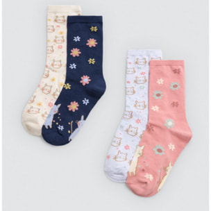 Confezione da 4 calzini per bambini stampati Sweet Flowers