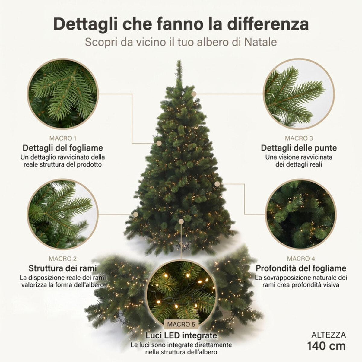 Albero di Natale con LED a luce calda in PVC e metallo - Verde