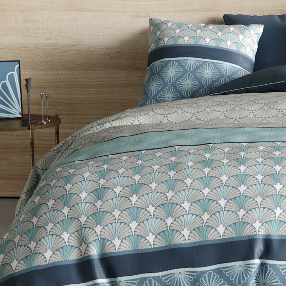 Parure housse de couette coton bleu