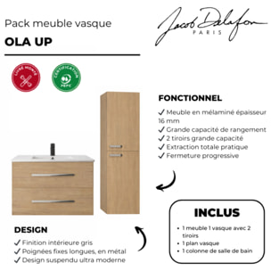 Pack meuble vasque 80 cm Ola up chêne + colonne